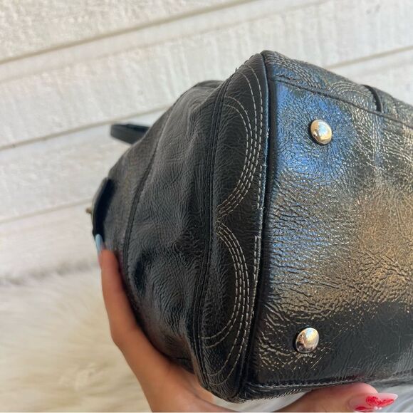 COACH Black Y2K Patent Stripe Boston Signature Tote Shoulder Bag - Picture 6 of 10